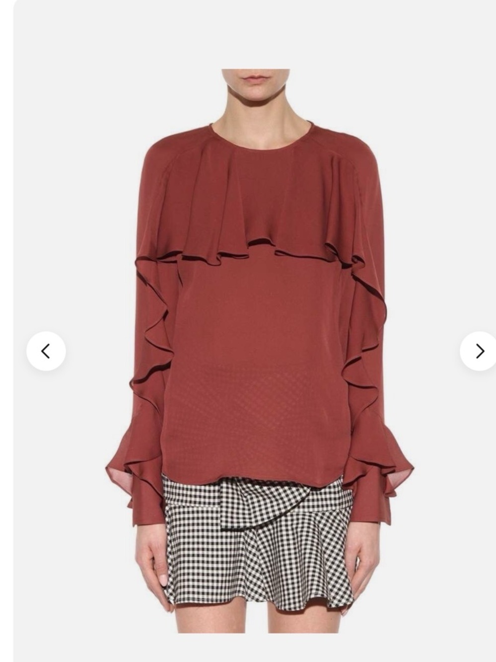 VERONICA BEARD SCARLET SILK FRILLED CHARLIZE THERON BLOUSE
